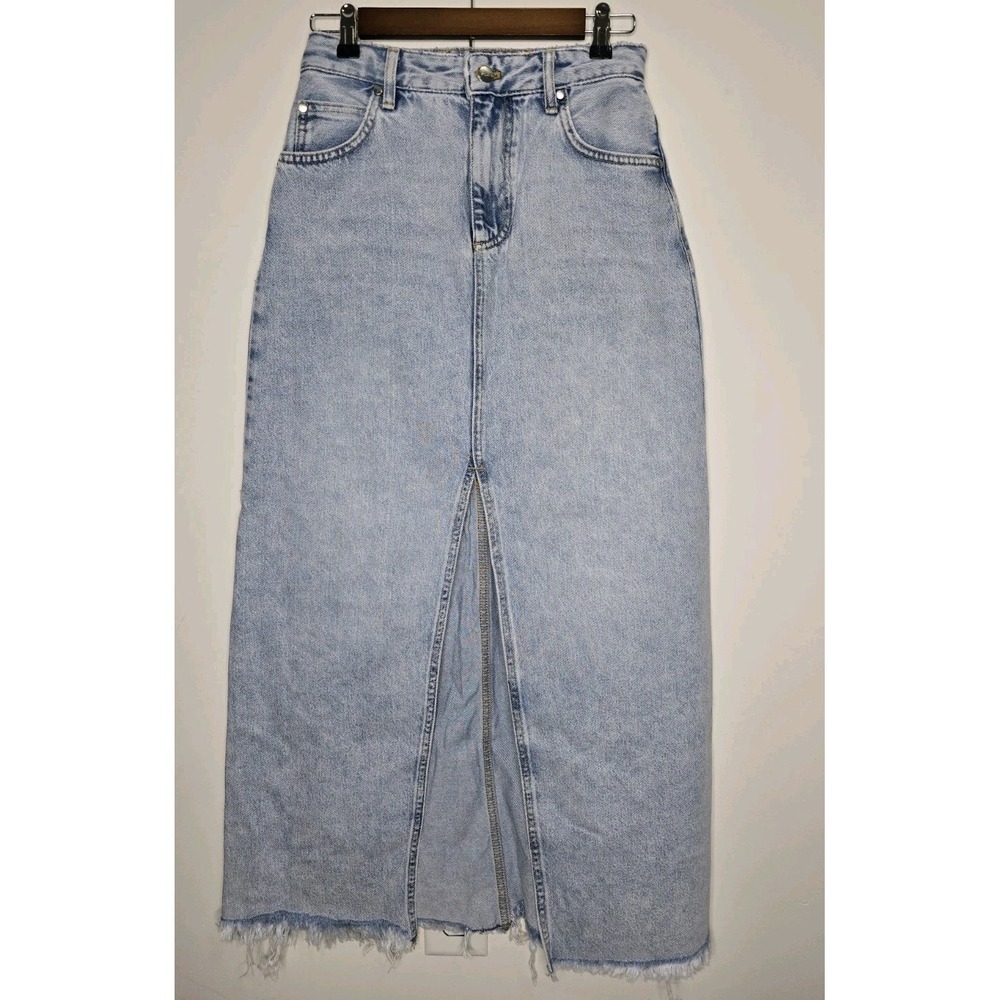 Pilcro Anthropologie Women's Denim Maxi Skirt High Rise Front Slit Size 4 New - Picture 5 of 10